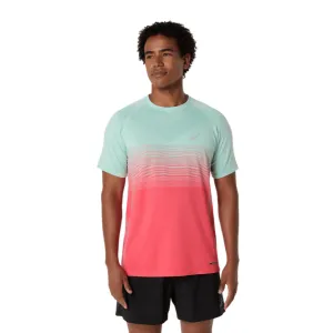 ASICS Herren Nahtloses Kurzarm-Lauftop in Korallenriff/Oase Grün SS25