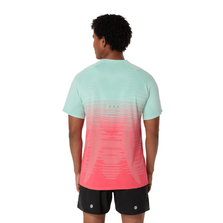 ASICS Herren Nahtloses Kurzarm-Lauftop in Korallenriff/Oase Grün SS25