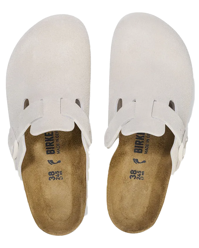 Birkenstock Schuhe Boston Wildleder Sandalen in Antikweiß