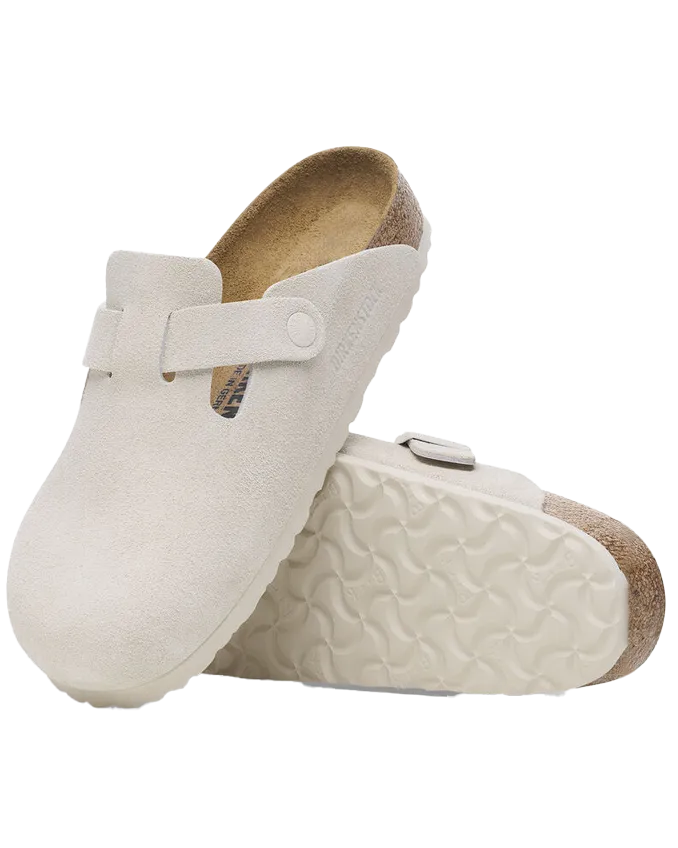 Birkenstock Schuhe Boston Wildleder Sandalen in Antikweiß