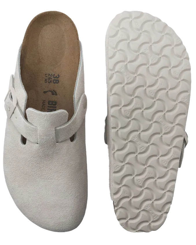 Birkenstock Schuhe Boston Wildleder Sandalen in Antikweiß
