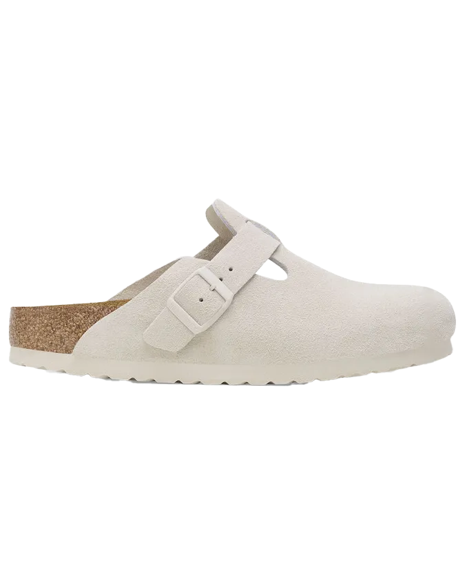 Birkenstock Schuhe Boston Wildleder Sandalen in Antikweiß