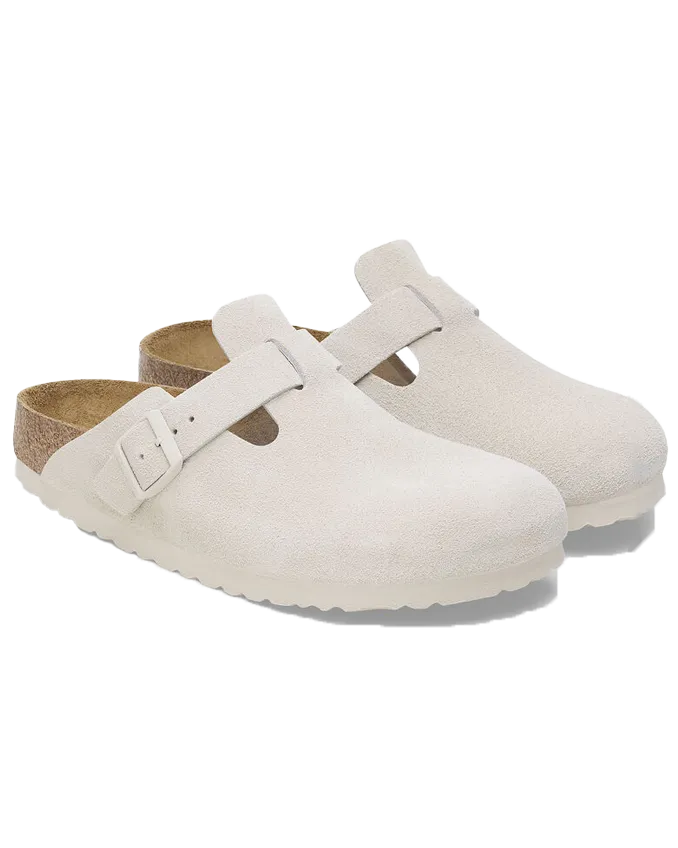 Birkenstock Schuhe Boston Wildleder Sandalen in Antikweiß