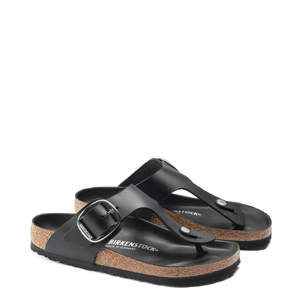 Birkenstock Damen Gizeh Sandale in schwarzem Ölleder mit großer Schnalle