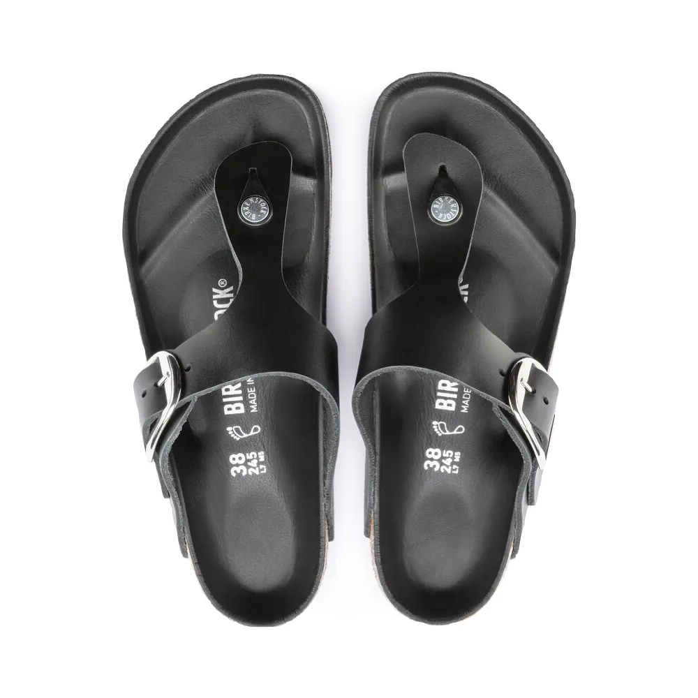 Birkenstock Damen Gizeh Sandale in schwarzem Ölleder mit großer Schnalle