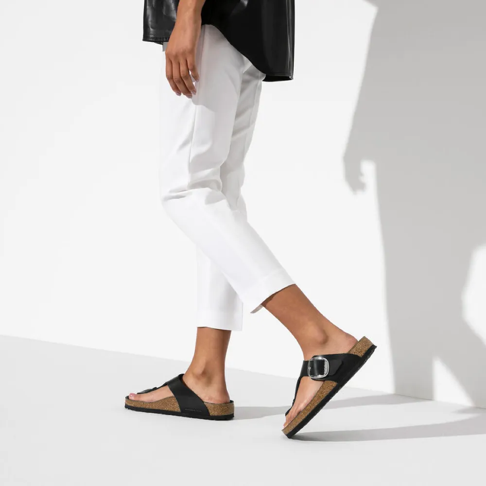 Birkenstock Damen Gizeh Sandale in schwarzem Ölleder mit großer Schnalle