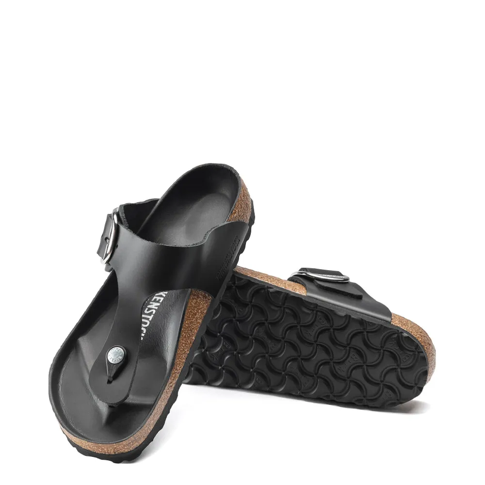 Birkenstock Damen Gizeh Sandale in schwarzem Ölleder mit großer Schnalle