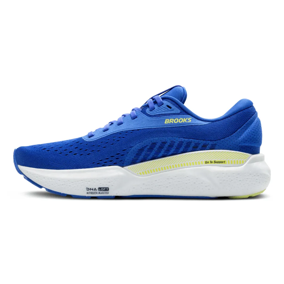 Brooks Herren Adrenaline GTS 24 2E Weite (Weite Passform) Laufschuhe in Kobalt/Neon Gelb/Peacoat SS25