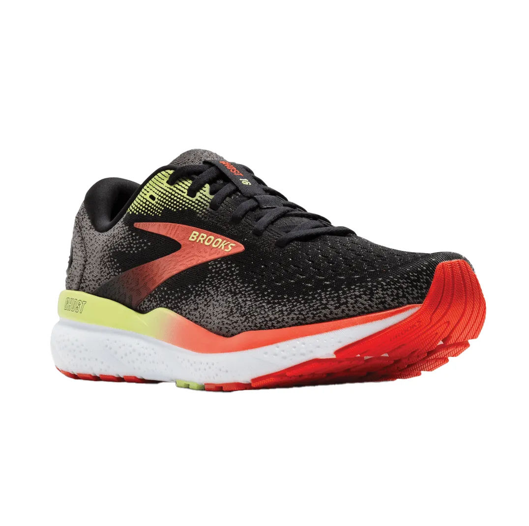 Brooks Herren Ghost 16 Laufschuhe in Schwarz/Mandarinenrot/Grün AW24