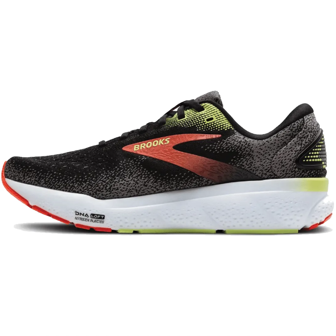 Brooks Herren Ghost 16 Laufschuhe in Schwarz/Mandarinenrot/Grün AW24
