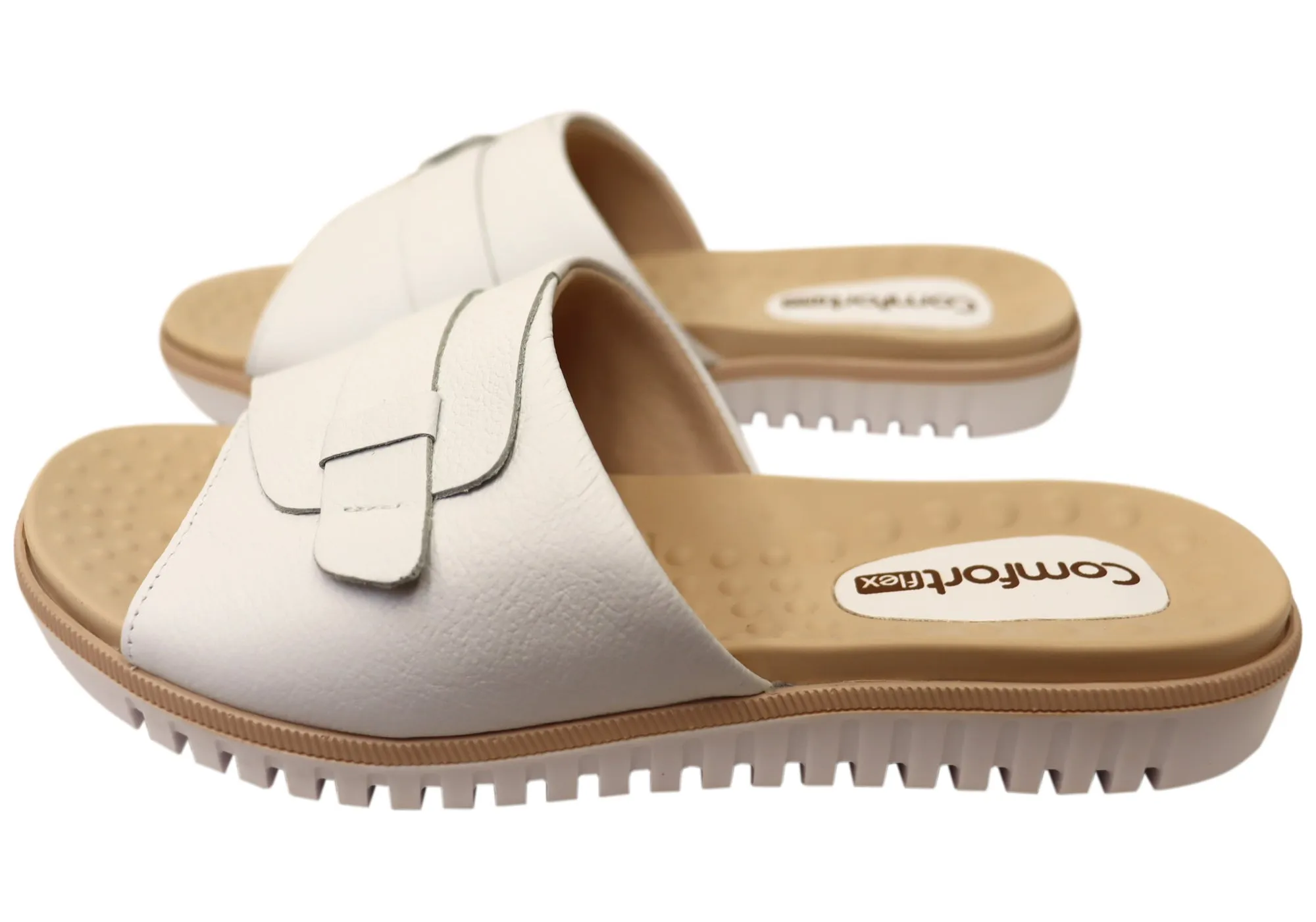 Comfortflex Samantha Damen Leder Slides Sandalen Hergestellt in Brasilien Comfortflex Schuhe