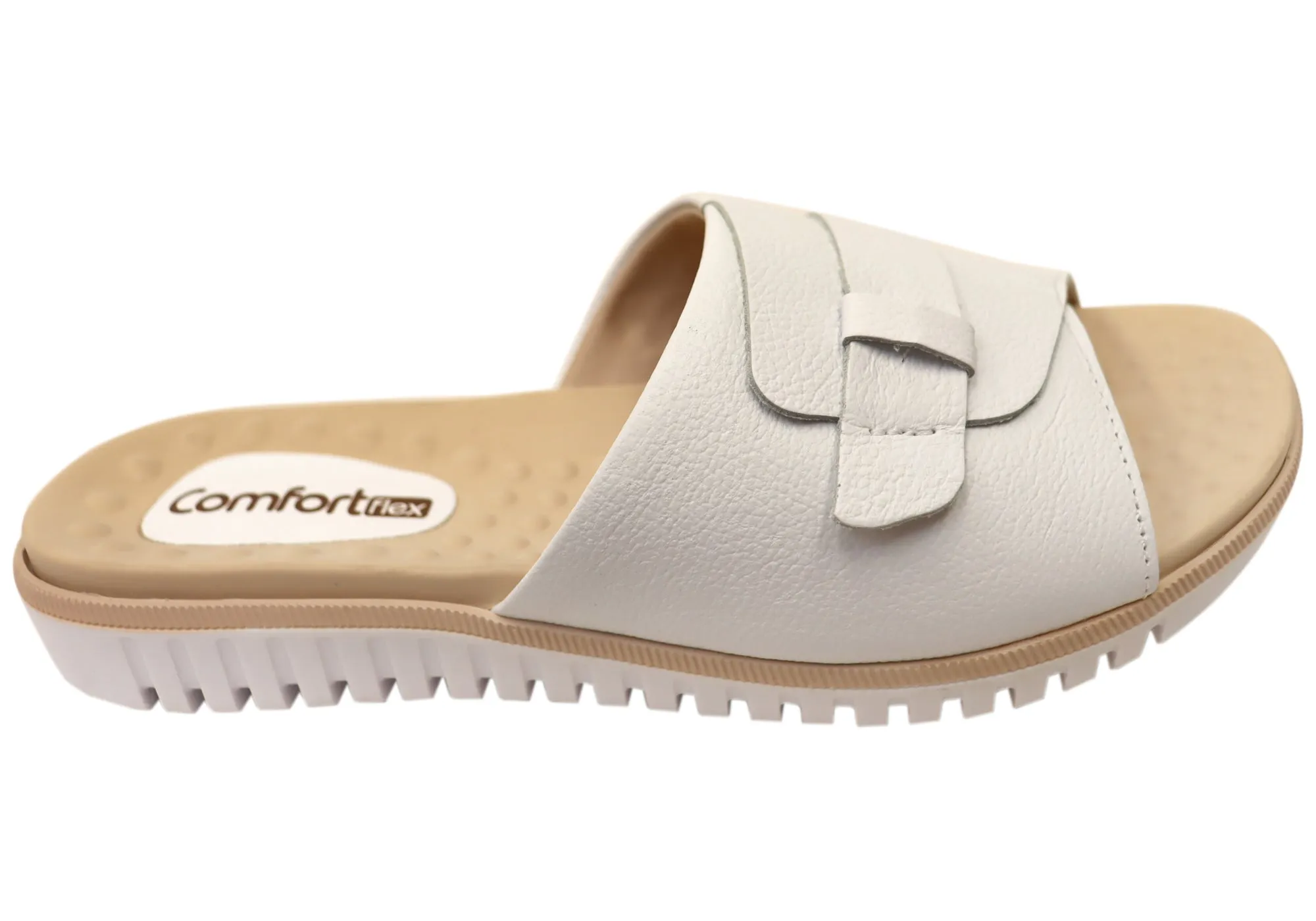 Comfortflex Samantha Damen Leder Slides Sandalen Hergestellt in Brasilien Comfortflex Schuhe