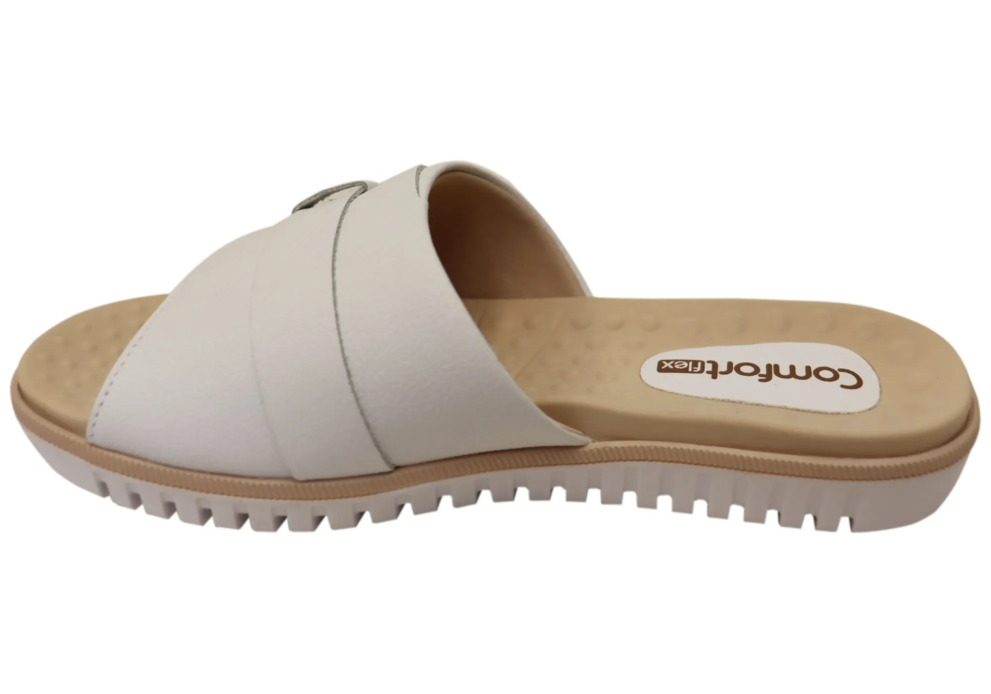 Comfortflex Samantha Damen Leder Slides Sandalen Hergestellt in Brasilien Comfortflex Schuhe