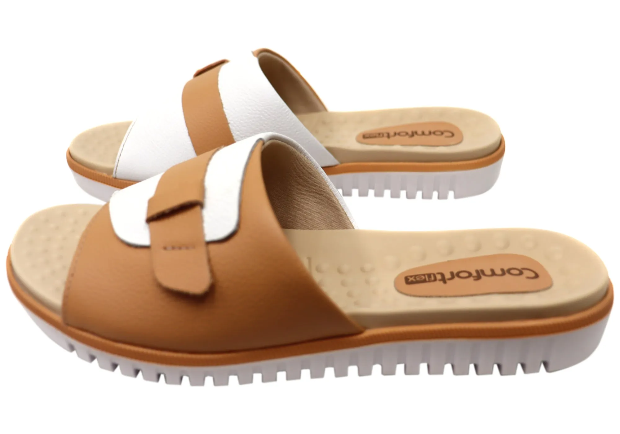 Comfortflex Samantha Damen Leder Slides Sandalen Hergestellt in Brasilien Comfortflex Schuhe