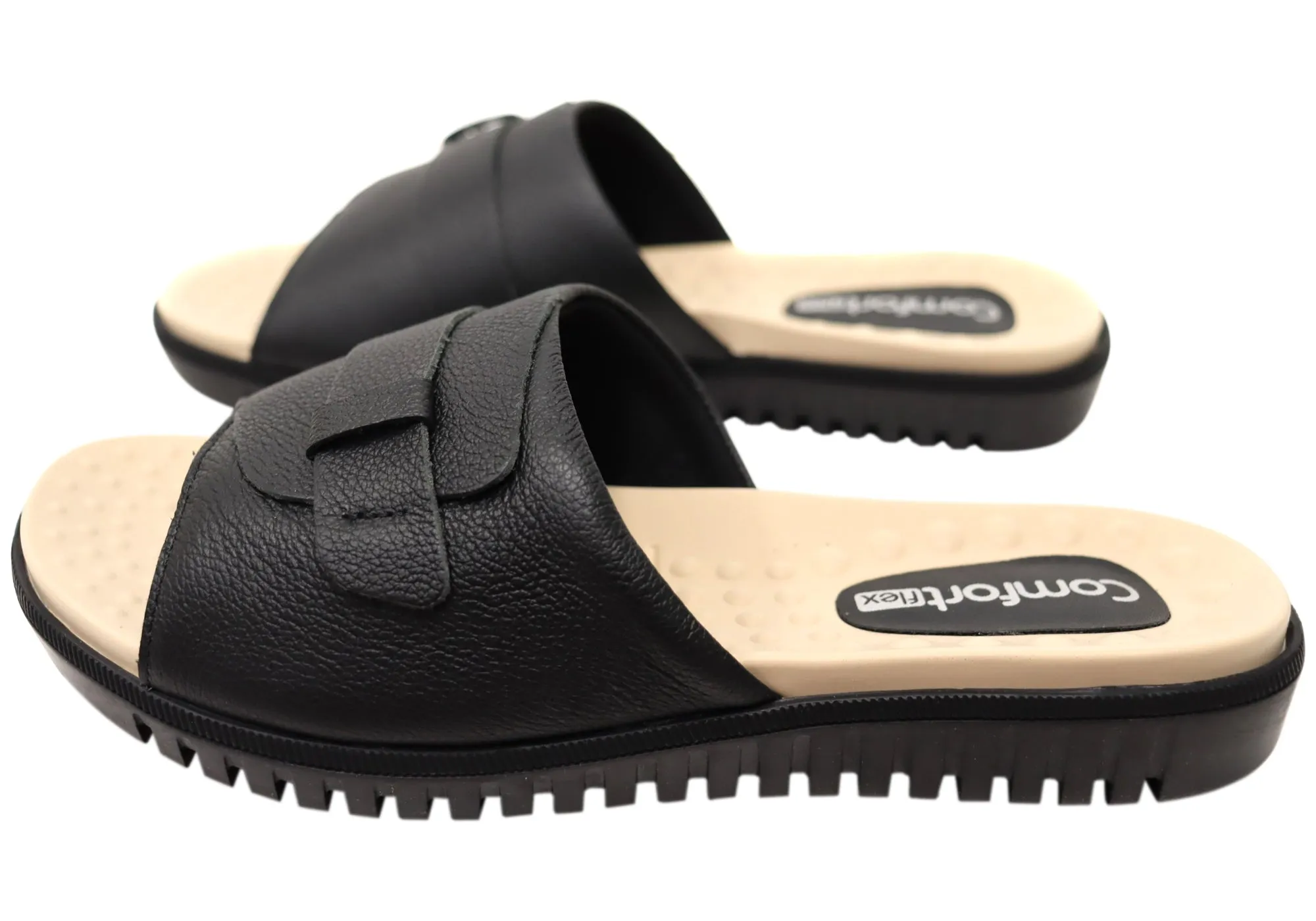 Comfortflex Samantha Damen Leder Slides Sandalen Hergestellt in Brasilien Comfortflex Schuhe