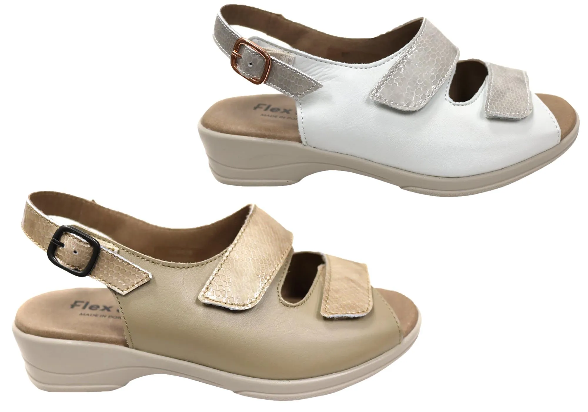 Flex & Go Mary Damen Bequeme Ledersandalen Hergestellt in Portugal Flex & Go Schuhe