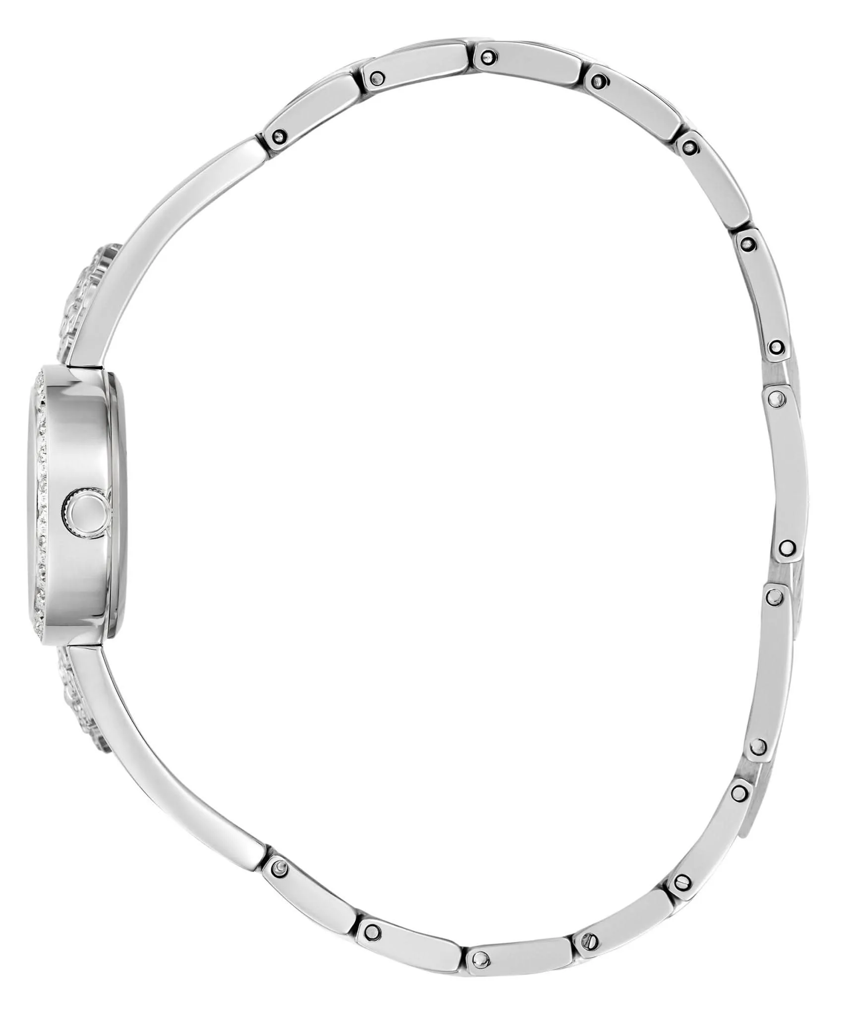 Guess Damen Chloe Uhr mit silberfarbenem Gehäuse aus recyceltem Stahl GW0756L1