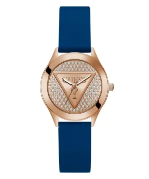 Guess Damen Glitz Plaque Roségold-Ton Silikonuhr GW0745L4