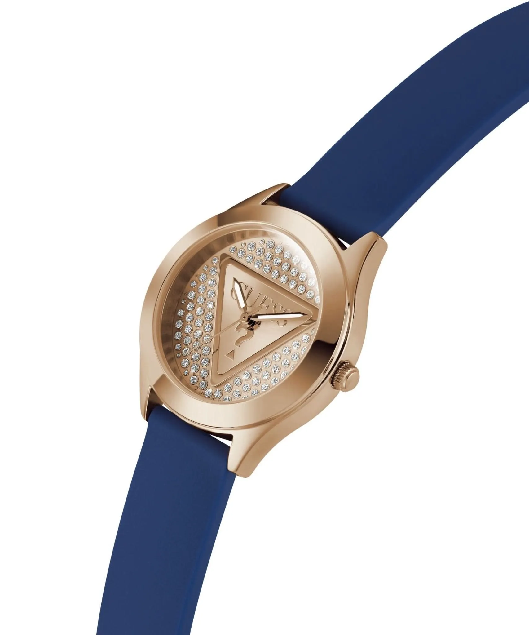 Guess Damen Glitz Plaque Roségold-Ton Silikonuhr GW0745L4