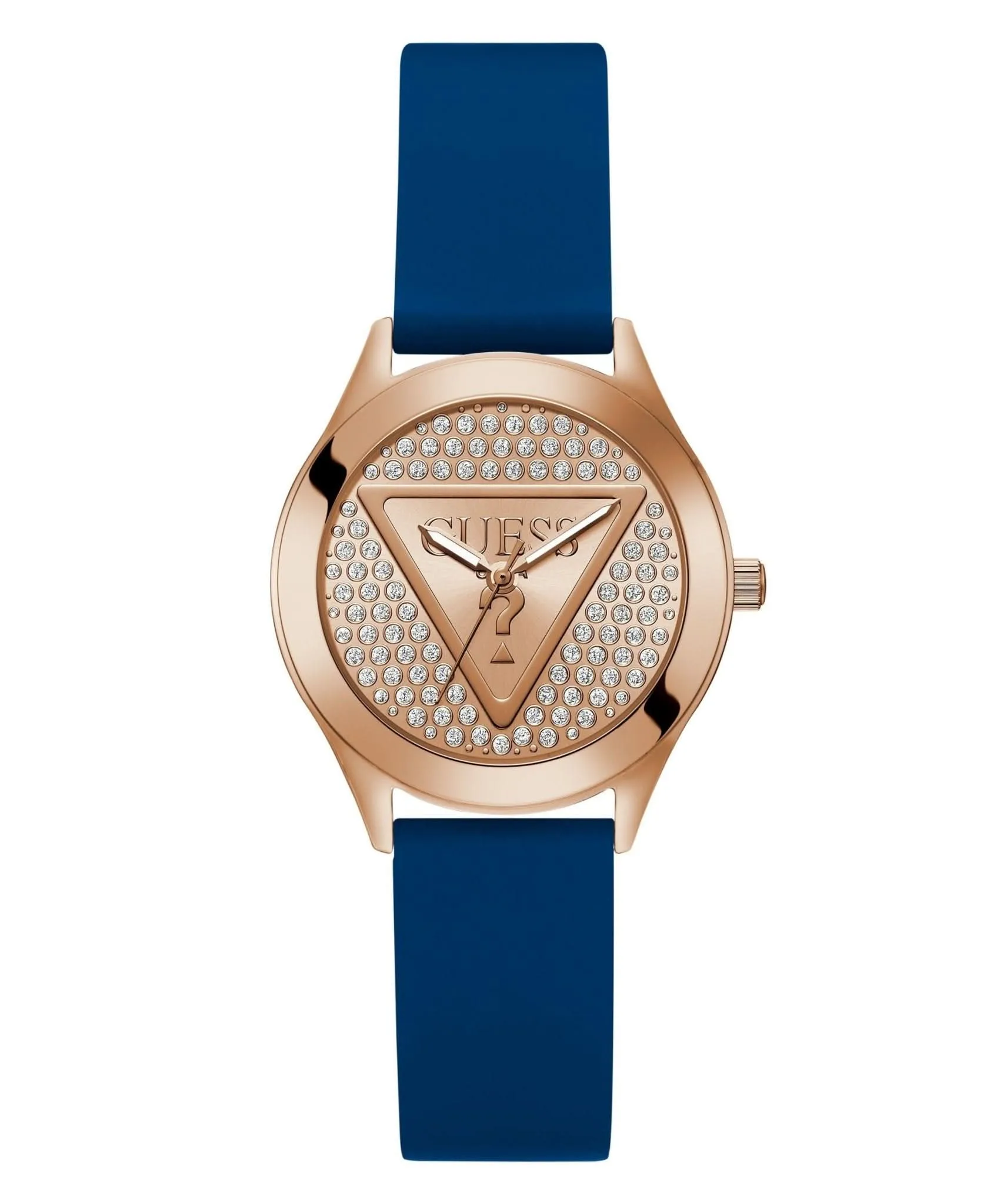 Guess Damen Glitz Plaque Roségold-Ton Silikonuhr GW0745L4
