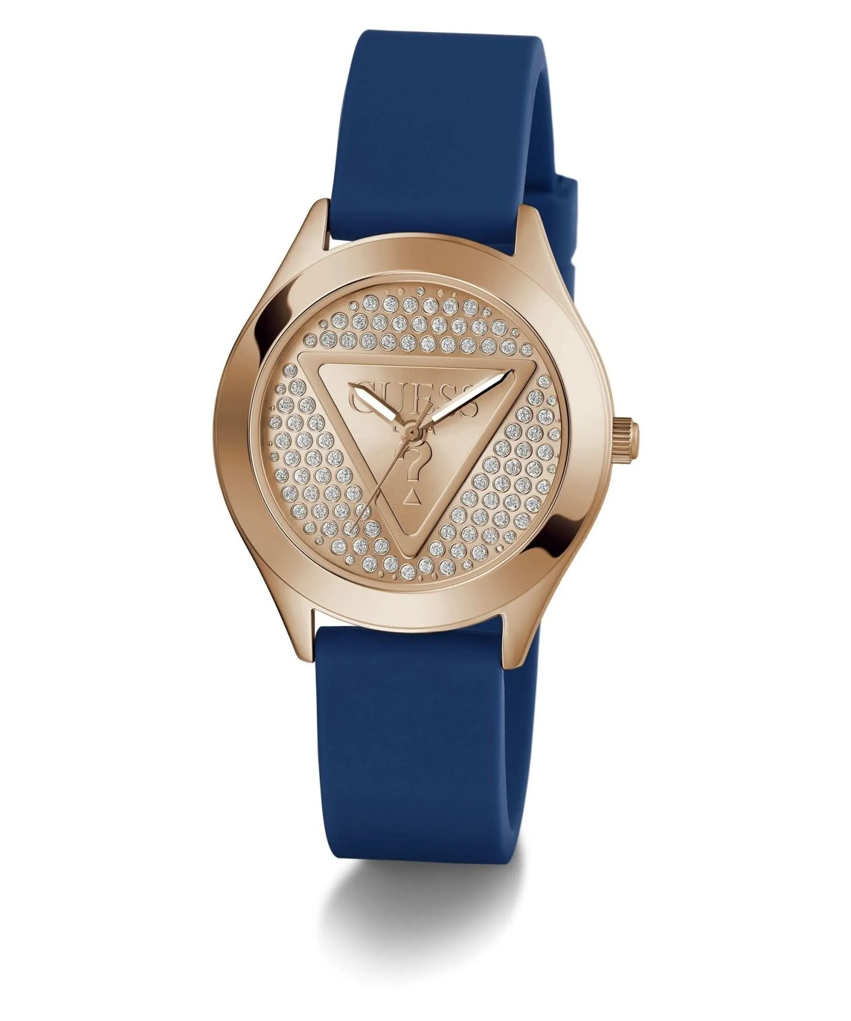 Guess Damen Glitz Plaque Roségold-Ton Silikonuhr GW0745L4