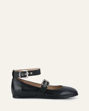 HERA CASUAL FLATS SCHWARZES LEDER