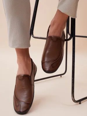 HITZ101 Herren Casual Schlupfschuhe aus braunem Leder
