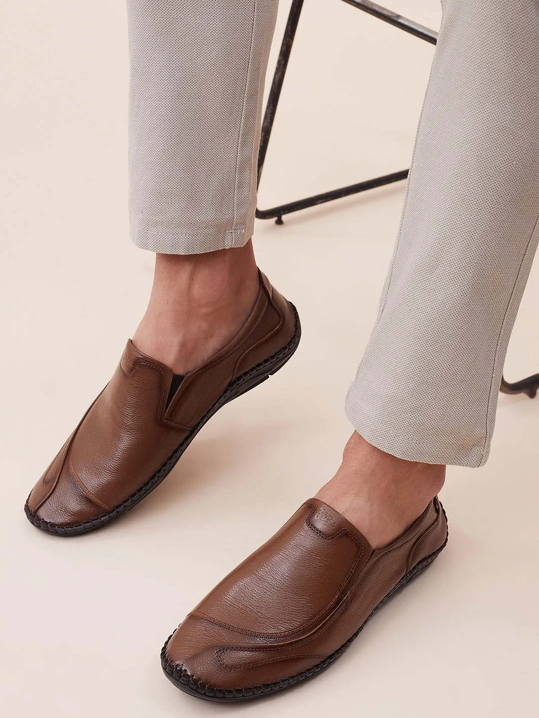 HITZ101 Herren Casual Schlupfschuhe aus braunem Leder