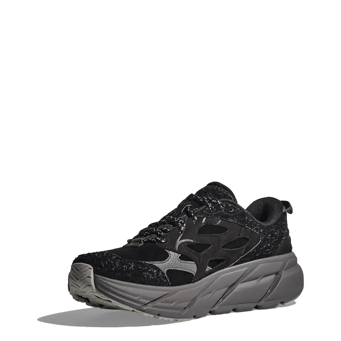 Hoka Elite Terrain System Clifton L Suede Trainer Schwarz / Satellit Grau