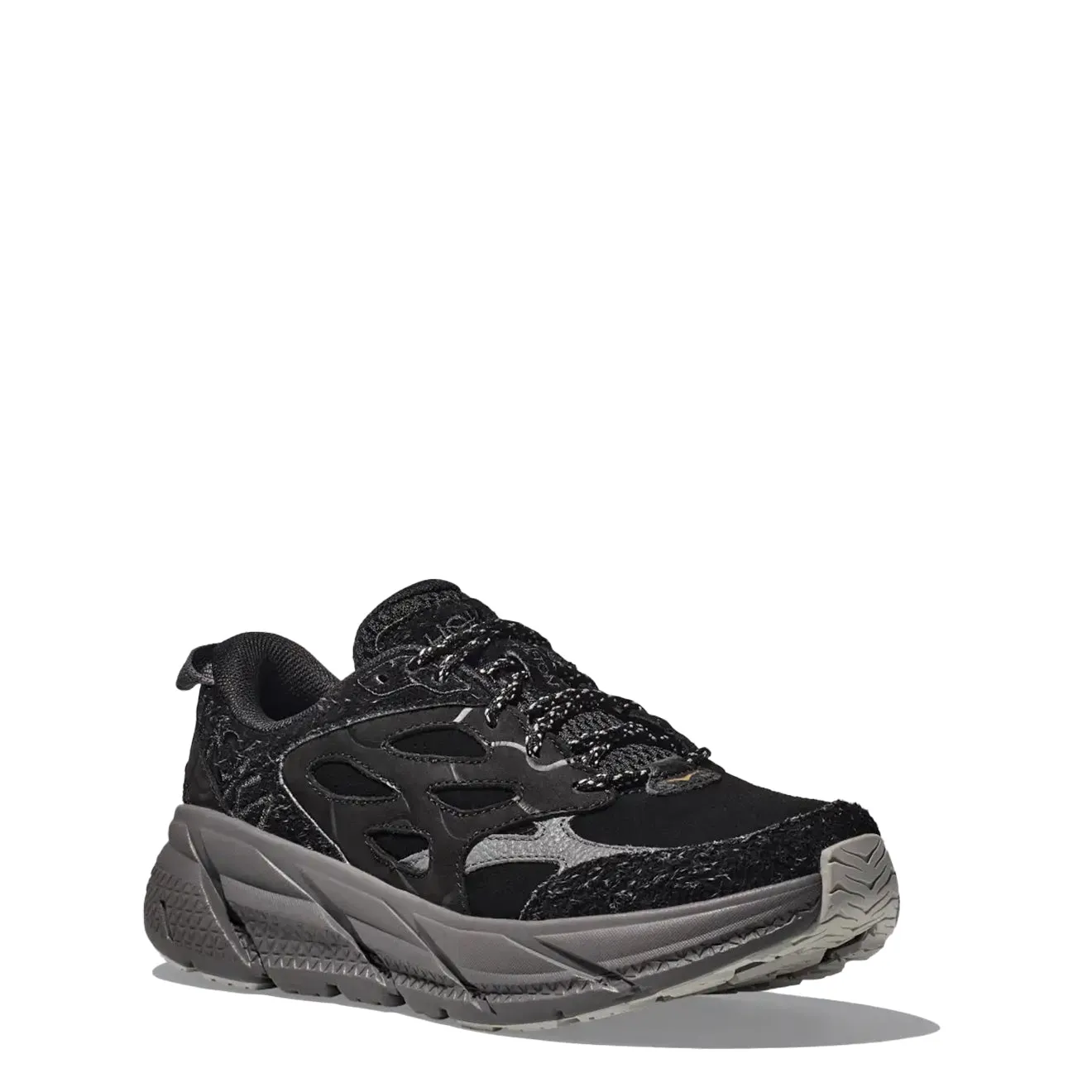 Hoka Elite Terrain System Clifton L Suede Trainer Schwarz / Satellit Grau
