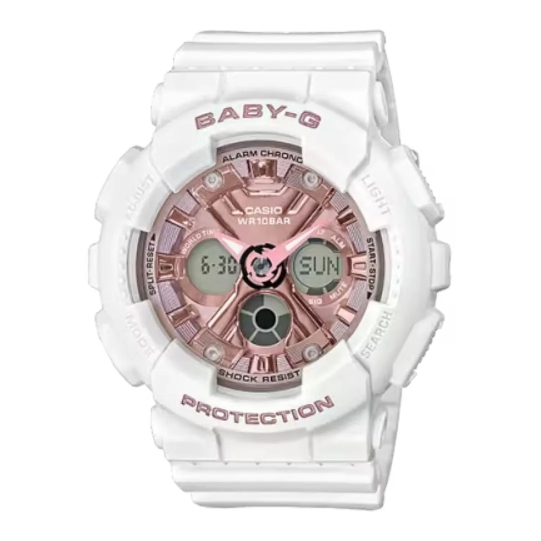 Schmuck Casio Uhren Casio Baby-G Weiß und Rosa Analog-Digital Damenuhr BA-130-7A1DR