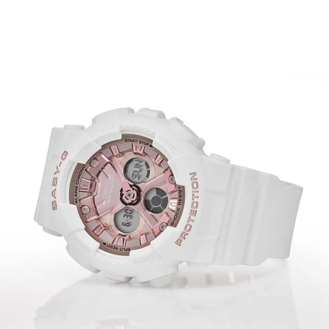 Schmuck Casio Uhren Casio Baby-G Weiß und Rosa Analog-Digital Damenuhr BA-130-7A1DR