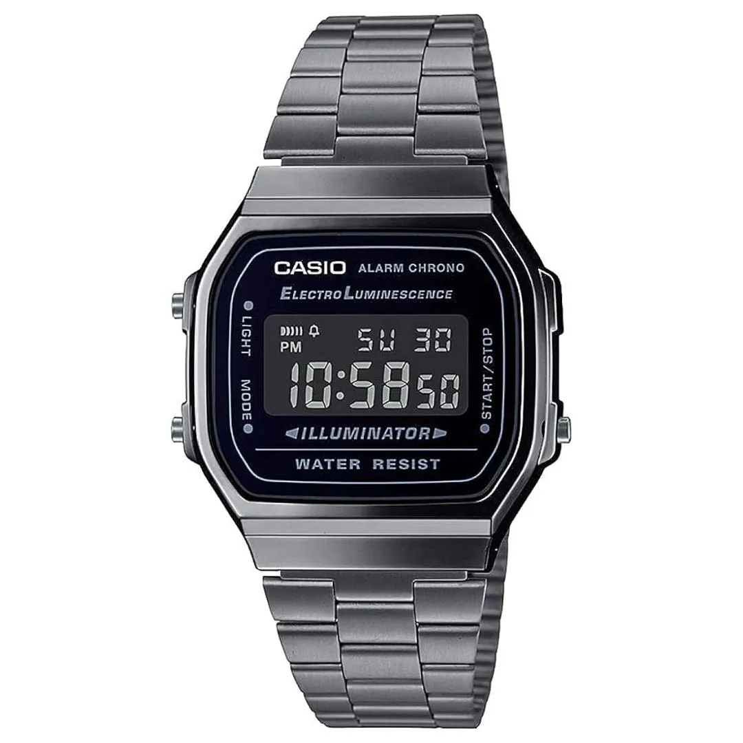 Schmuck Casio Uhren CASIO Unisex Schwarz Quarz Digital Edelstahl Uhr A168WGG-1BDF