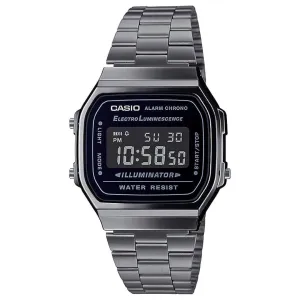 Schmuck Casio Uhren CASIO Unisex Schwarz Quarz Digital Edelstahl Uhr A168WGG-1BDF