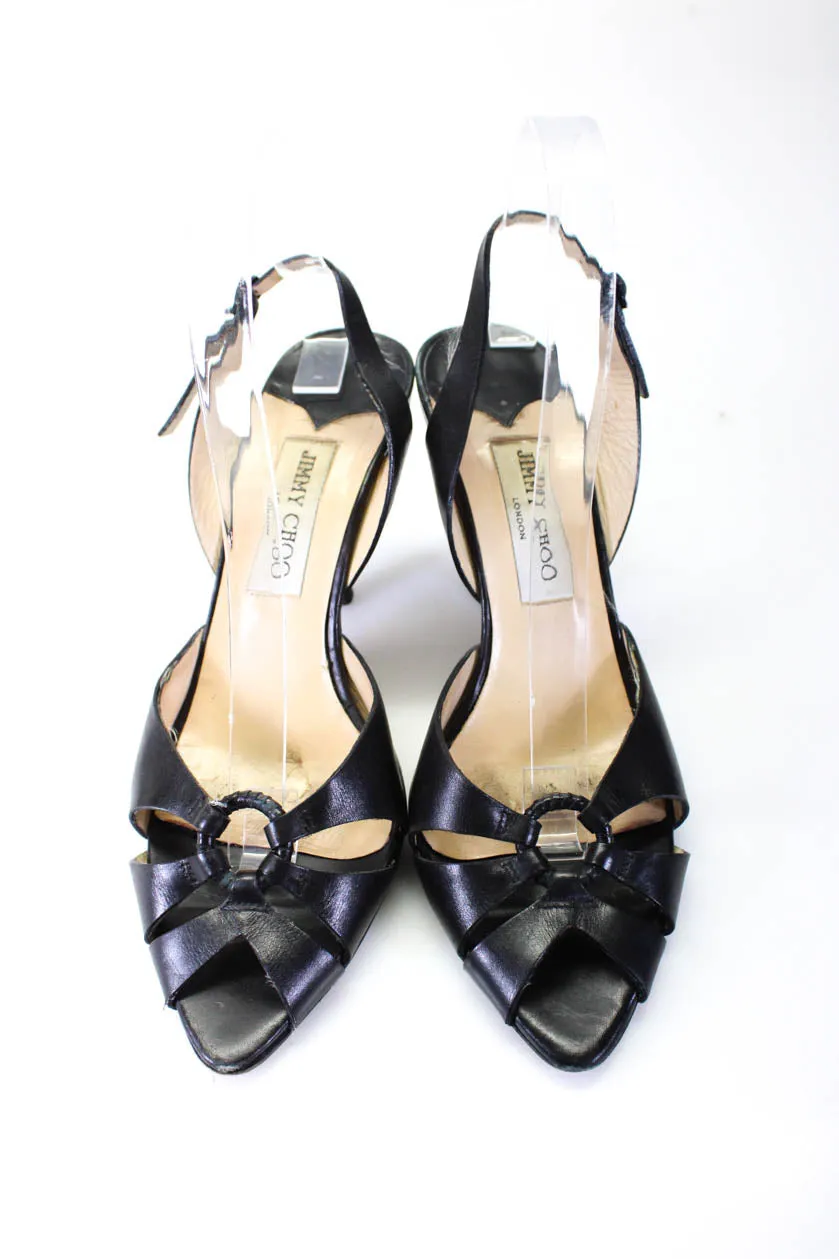 Jimmy Choo Damen Slingback Stiletto Sandalen Schwarze Lederschuhe_Jimmy-Choo