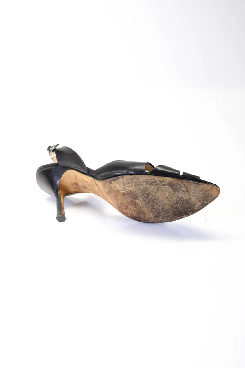 Jimmy Choo Damen Slingback Stiletto Sandalen Schwarze Lederschuhe_Jimmy-Choo