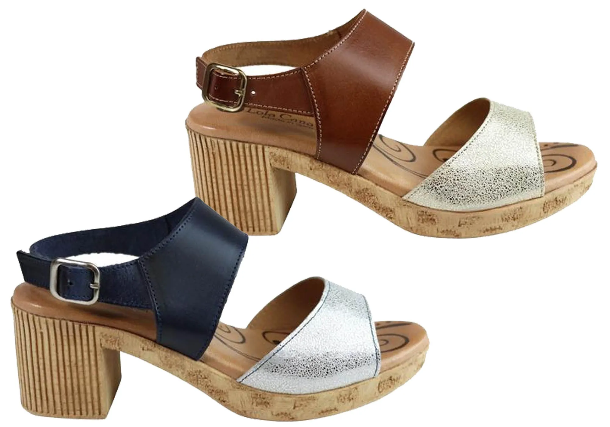 Lola Canales Mia Damen Komfort Leder Mittelabsatz Sandalen Hergestellt in Spanien Lola Canales Schuhe