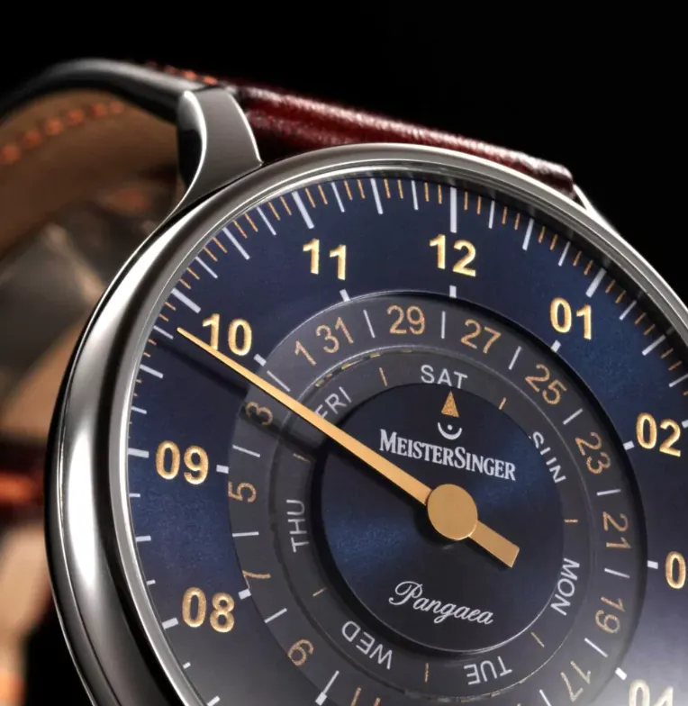MeisterSinger Pangaea Tag Datum Stahlblau Mit Gold Uhr Schmuck_Meistersinger_Uhren