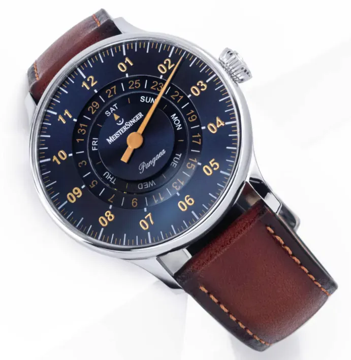 MeisterSinger Pangaea Tag Datum Stahlblau Mit Gold Uhr Schmuck_Meistersinger_Uhren