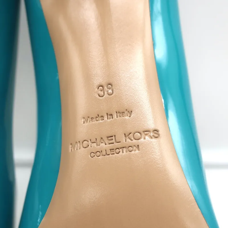Michael Kors Collection Gretel Laufsteg-Pumps Türkis Lackleder Größe 38