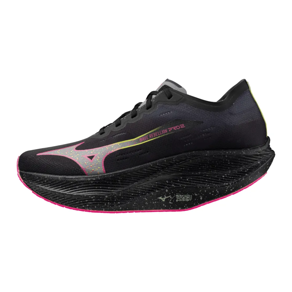 Mizuno Unisex Wave Rebellion Pro 2 Laufschuhe in Schwarz/Silber/Rosa/Tetra AW24