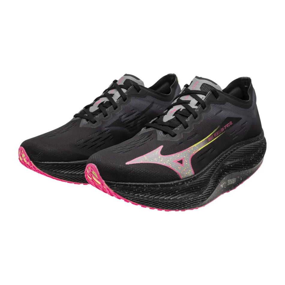 Mizuno Unisex Wave Rebellion Pro 2 Laufschuhe in Schwarz/Silber/Rosa/Tetra AW24