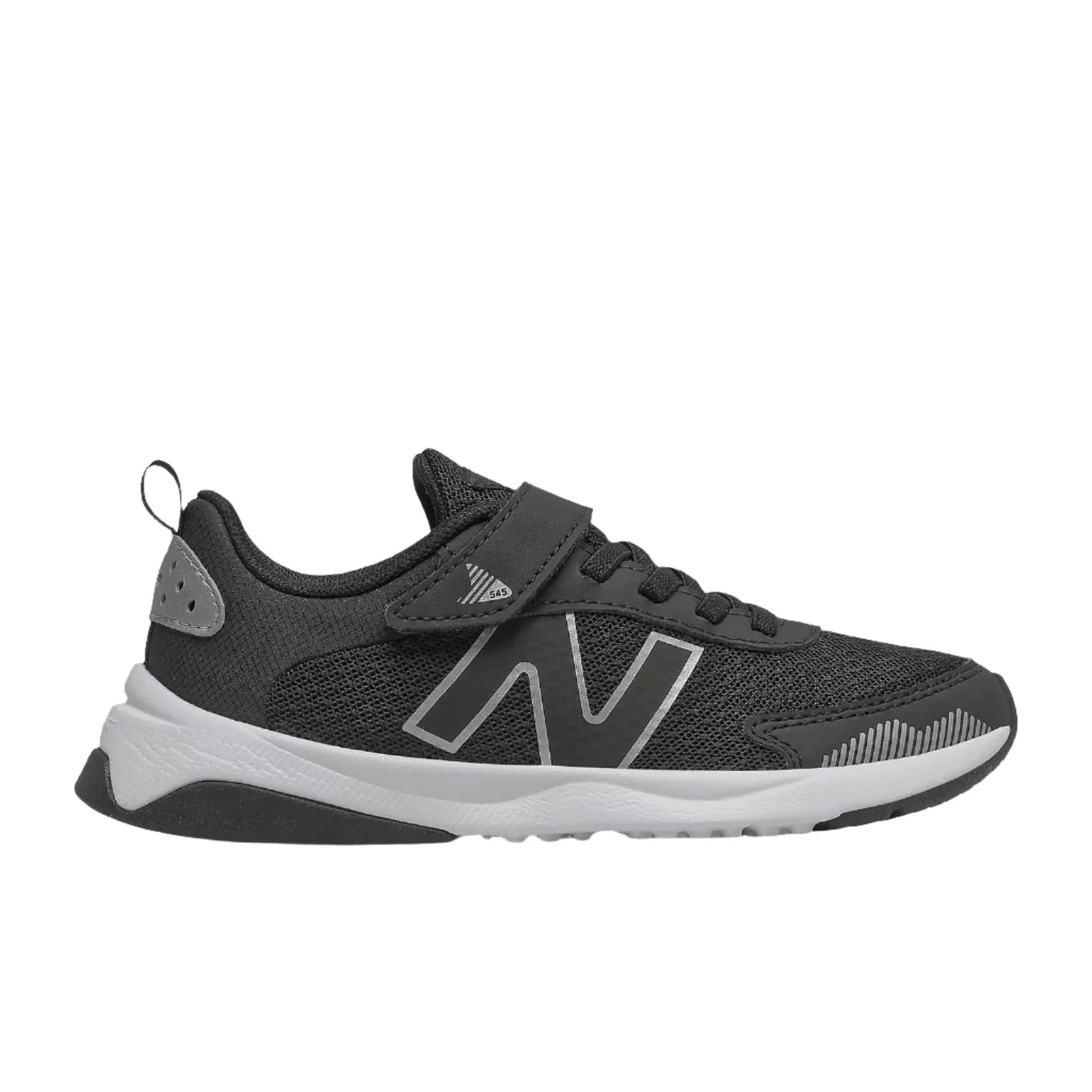 New Balance Schuhe Kinder Dynasoft PT545BO1 mit Bungee-Schnürung und Riemchen Schwarz/Weiß/Silber Metallic (10,5c-3J)
