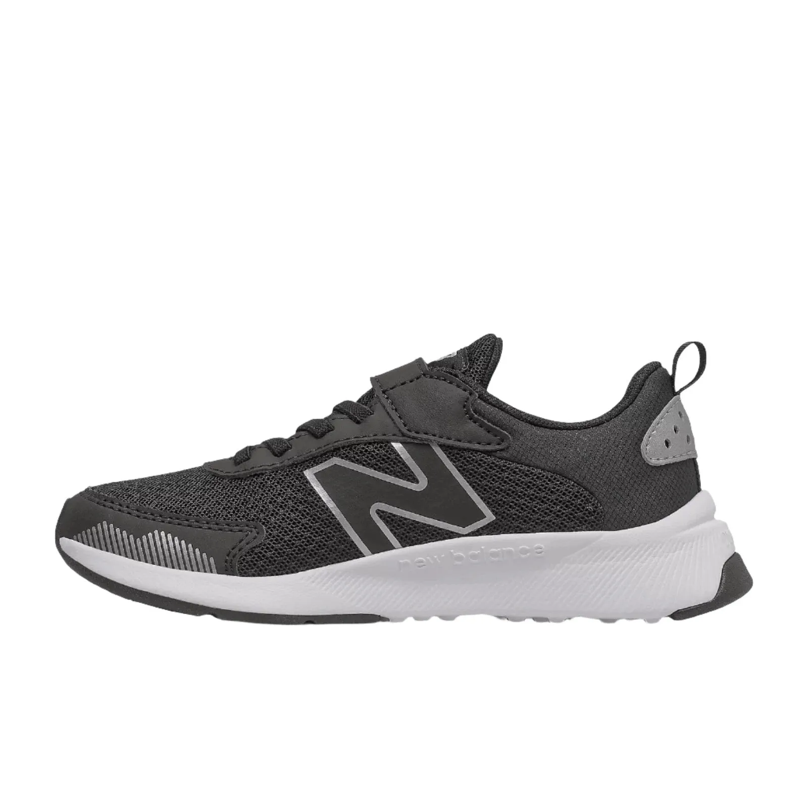 New Balance Schuhe Kinder Dynasoft PT545BO1 mit Bungee-Schnürung und Riemchen Schwarz/Weiß/Silber Metallic (10,5c-3J)
