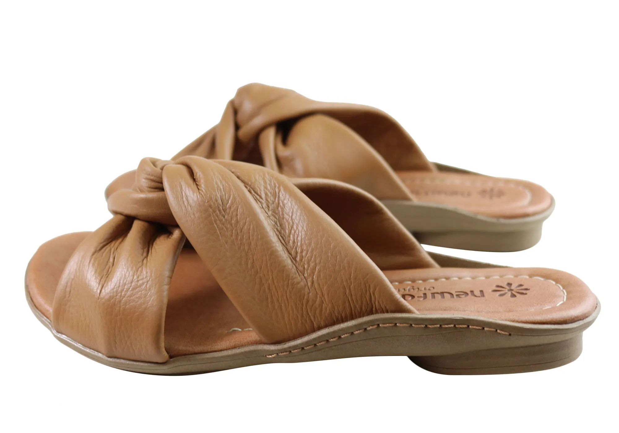 New Face Angie Damen Comfort Leder Slides Sandalen Hergestellt in Brasilien New Face Schuhe