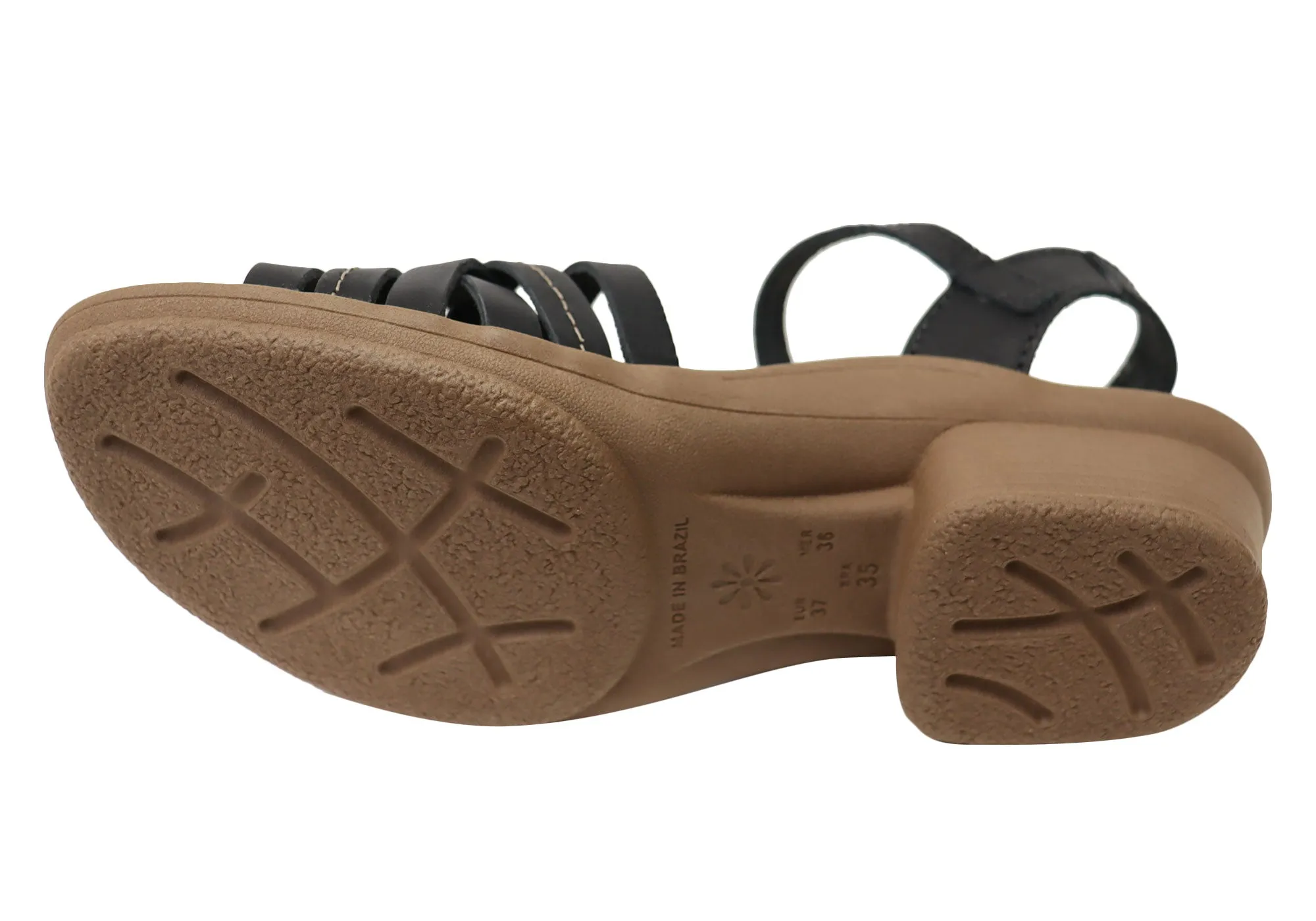 Neues Gesicht Arla Damen Brasilianische Bequeme Leder Sandalen mit Niedrigem Absatz Neue Gesicht Schuhe