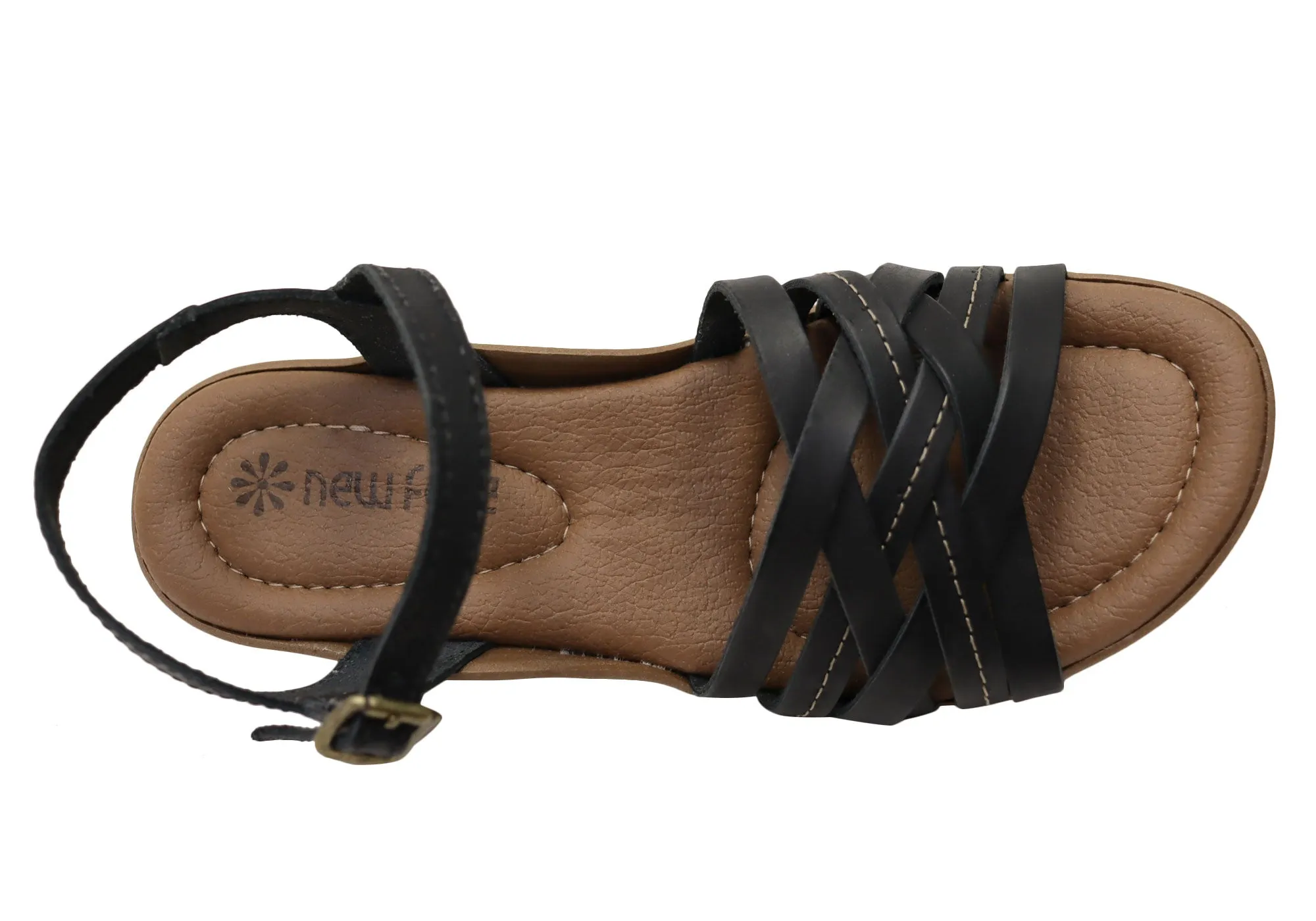 Neues Gesicht Arla Damen Brasilianische Bequeme Leder Sandalen mit Niedrigem Absatz Neue Gesicht Schuhe