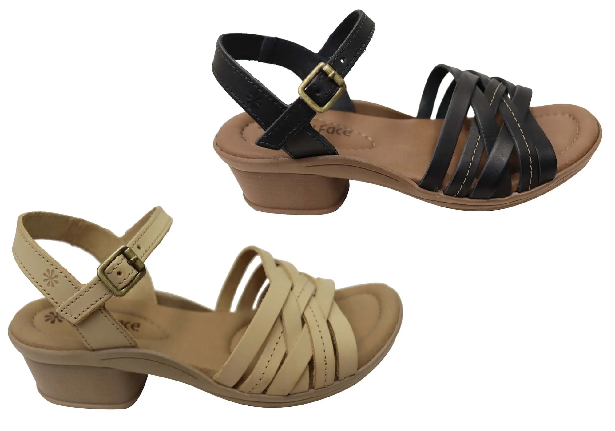 Neues Gesicht Arla Damen Brasilianische Bequeme Leder Sandalen mit Niedrigem Absatz Neue Gesicht Schuhe