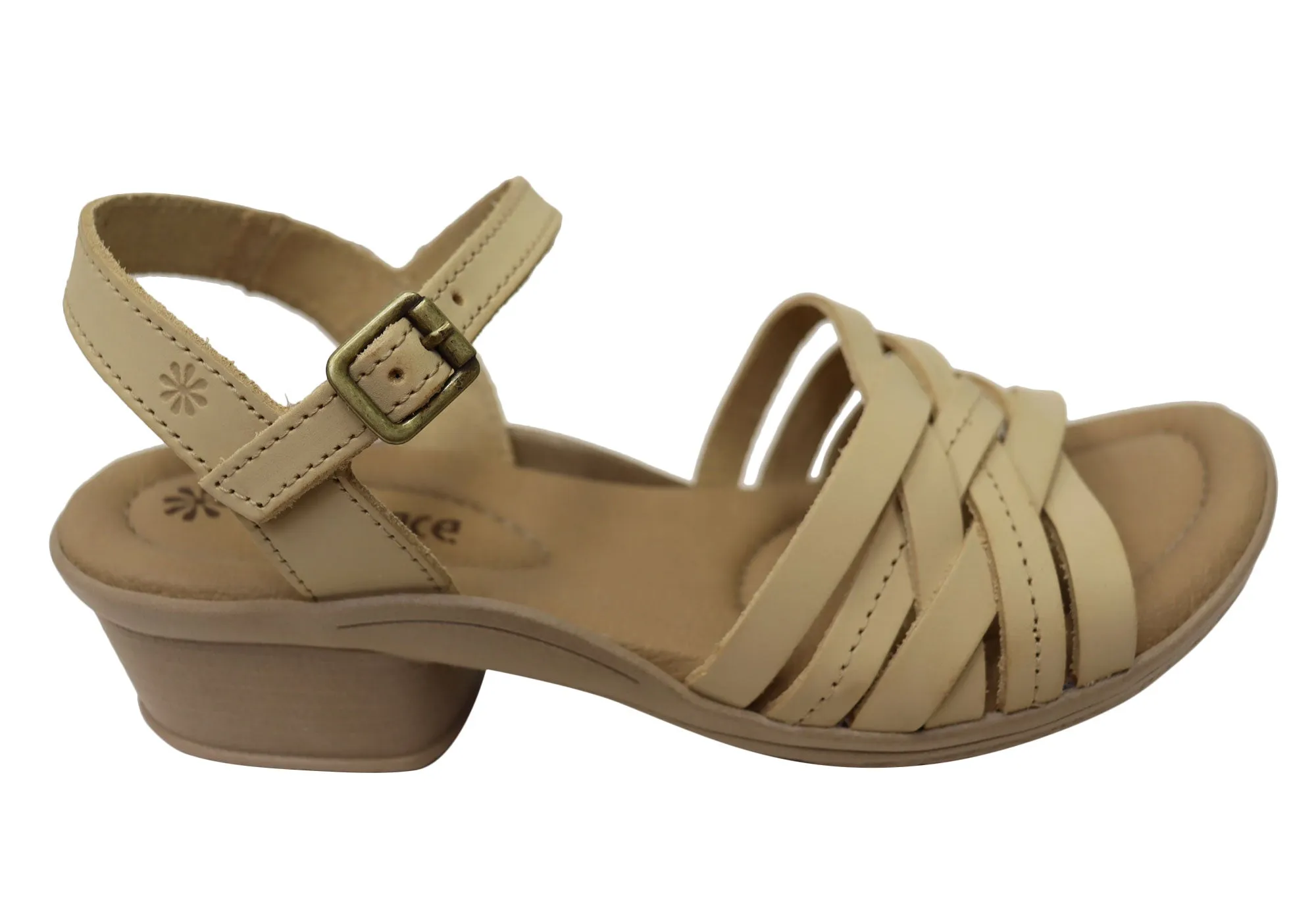 Neues Gesicht Arla Damen Brasilianische Bequeme Leder Sandalen mit Niedrigem Absatz Neue Gesicht Schuhe
