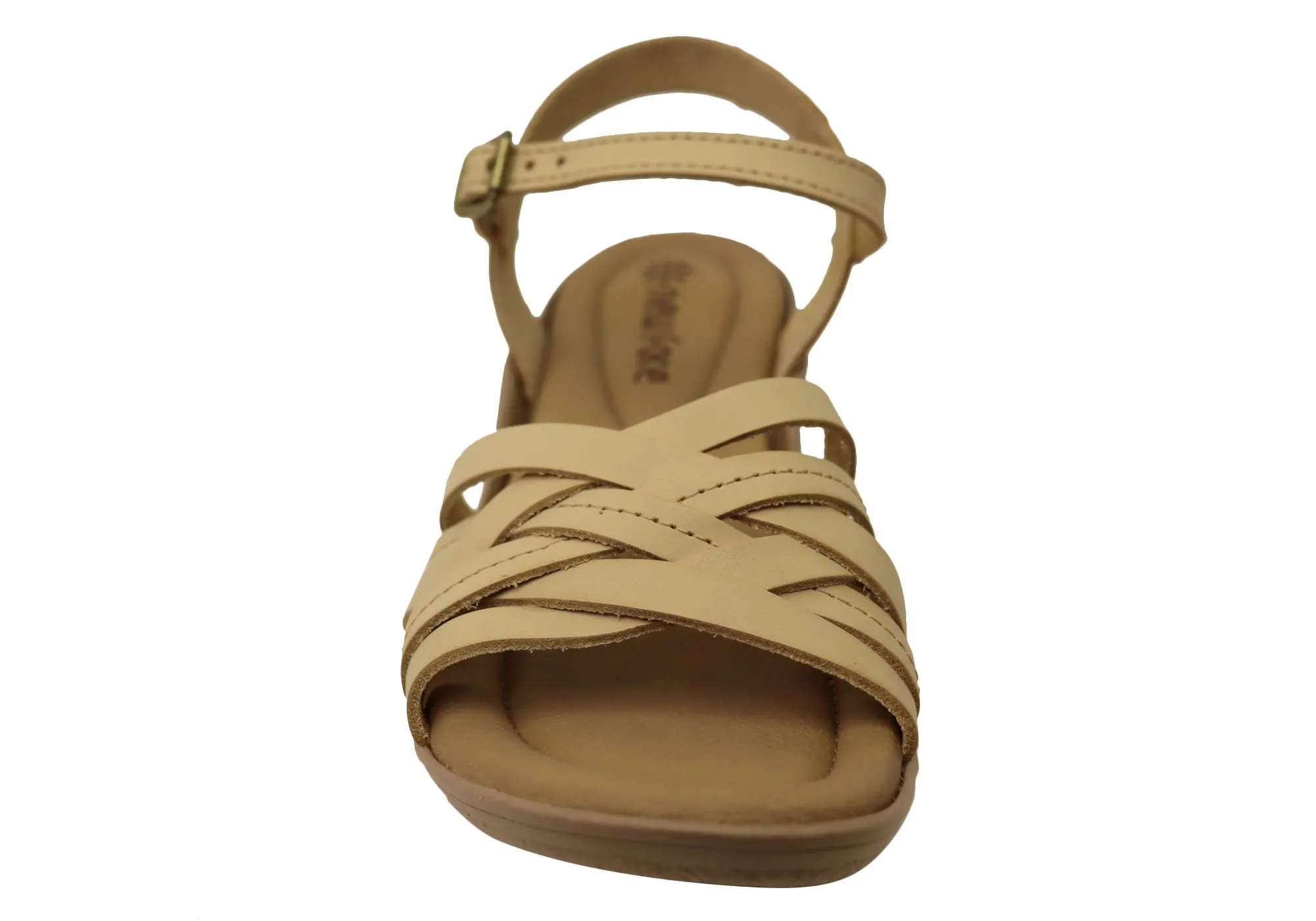 Neues Gesicht Arla Damen Brasilianische Bequeme Leder Sandalen mit Niedrigem Absatz Neue Gesicht Schuhe